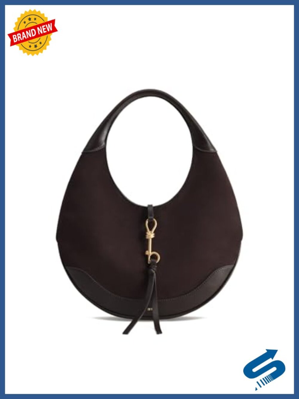 Faux Suede Crescent Hobo Bag with Gold Hardware